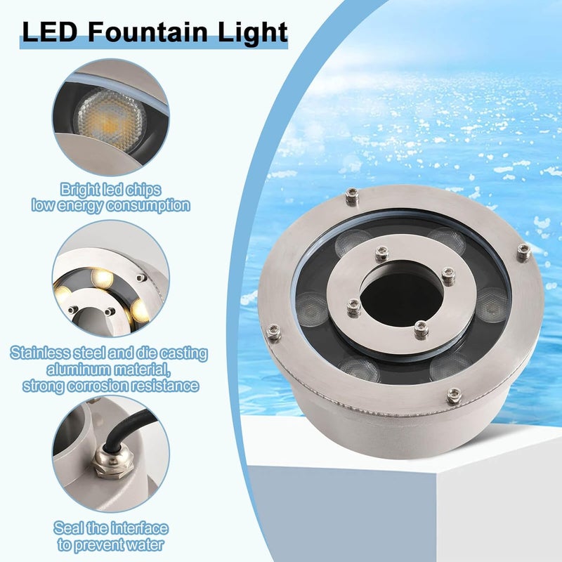 RSN LED Fountain Light LED Underwater Pond Lights Warm White DC12V IP68 Waterproof Submersible Light for Garden Fountain Pond - Image 2